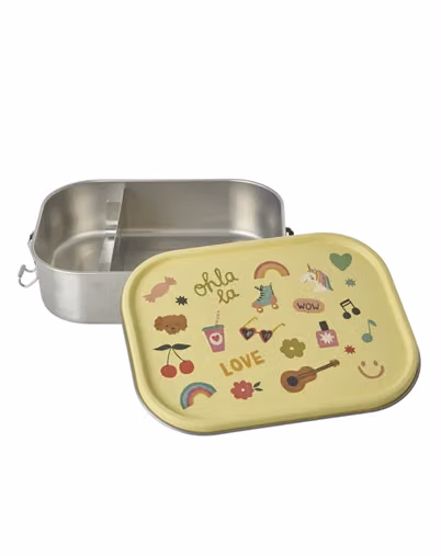 Rice - Stor Rustfri Stål Madkasse - Gul Unicorn Love Print 
